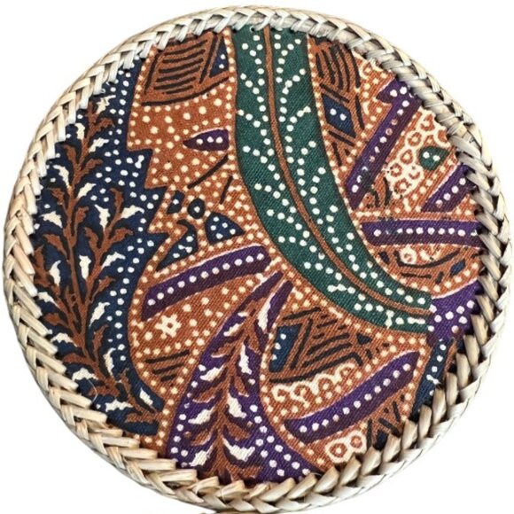 Vtg 1970s Set 12 COASTERS Boho / MCM Batik Fiber Coasters with Lidded Box 3.5" - Picture 5 of 16